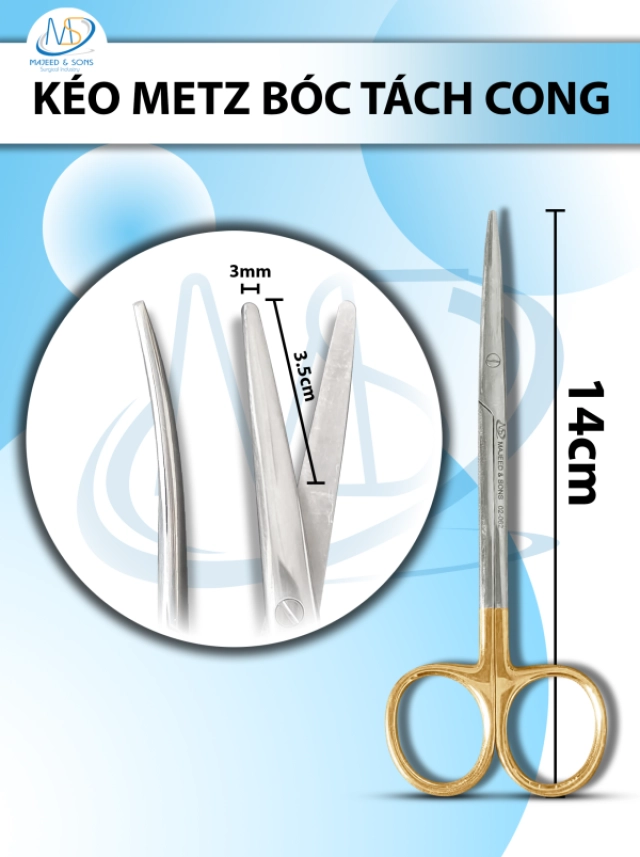 Đục phẫu thuật xương Smith-Petersen Gouge 20cm lòng máng cong,  đầu D10cm R8mm 217g