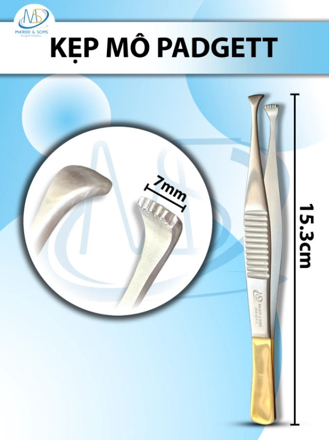 Kẹp mô Padgett Dài 15.3cm, đầu R7mm