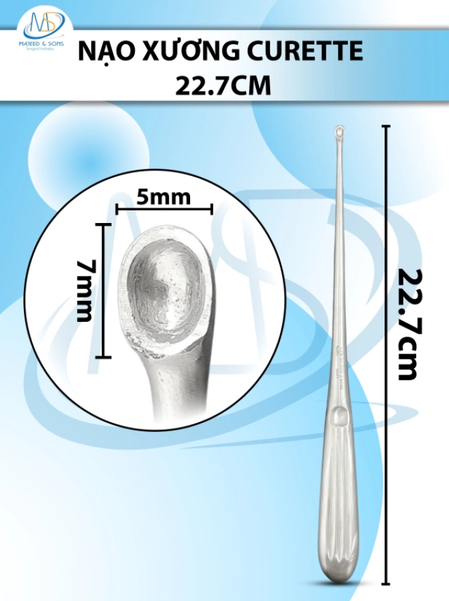 Nạo xương curette Dài 22.7cm nhỏ(D7mm R5mm)