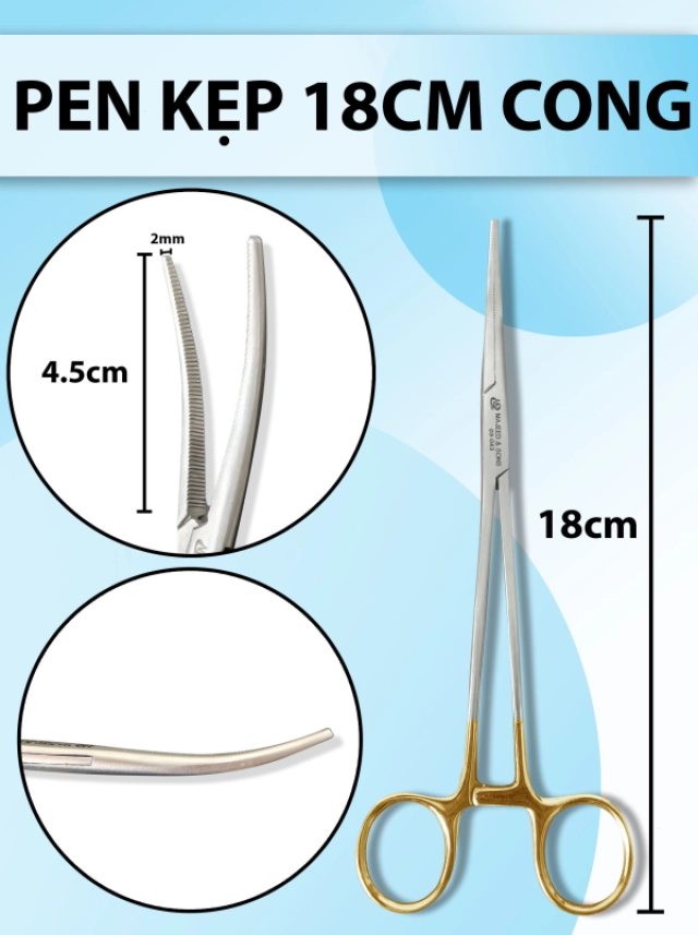 Pen kẹp 18cm cong, kẹp forceps 18cm cong, pen y tế